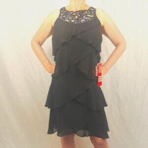 NWT Black Tiered Ruffle Chiffon Dress Beaded, Whimsigoth, Fairy, Women's Size 6